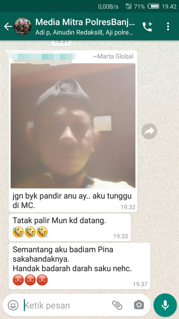 Foto Screenshot Grup WA Dugaan Ancaman yang dilakukan