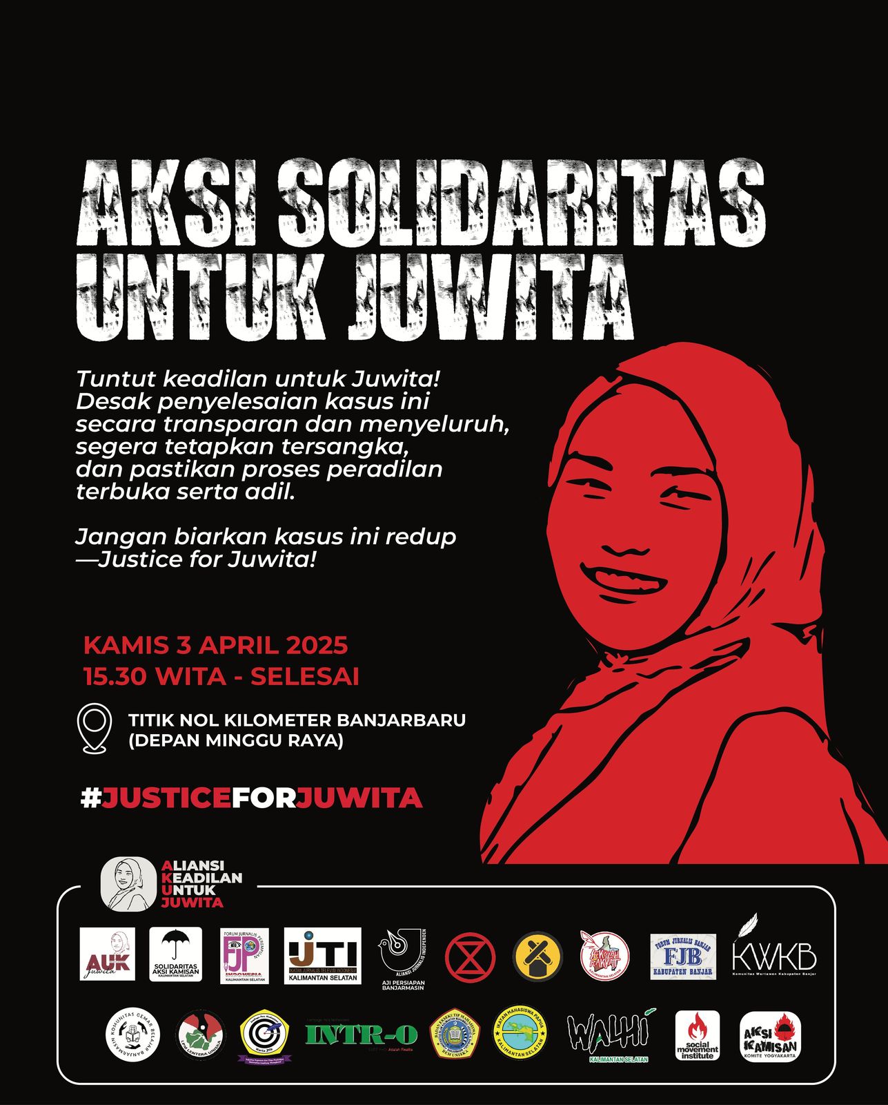 Lintas Organisasi Akan Gelar Aksi ‘Justice For Juwita’ di Nol Km Banjarbaru, Desak Pengadilan Terbuka
