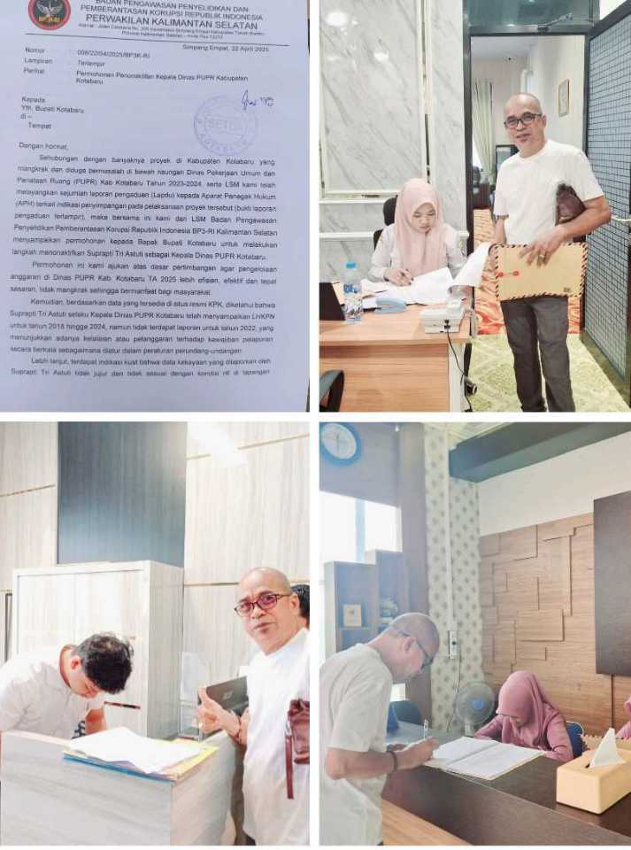 LSM BP3-RI Minta Bupati Kotabaru Nonaktifkan Kadis PUPR Terkait Dugaan Proyek Mangkrak dan Ketidaksesuaian LHKPN